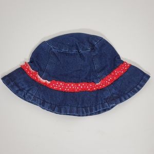 A Little Angel Blue Denim Hat with Red Ribbon Ruffle